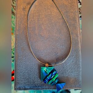 Vibrant Fish Pendant Necklace in Blue and Green